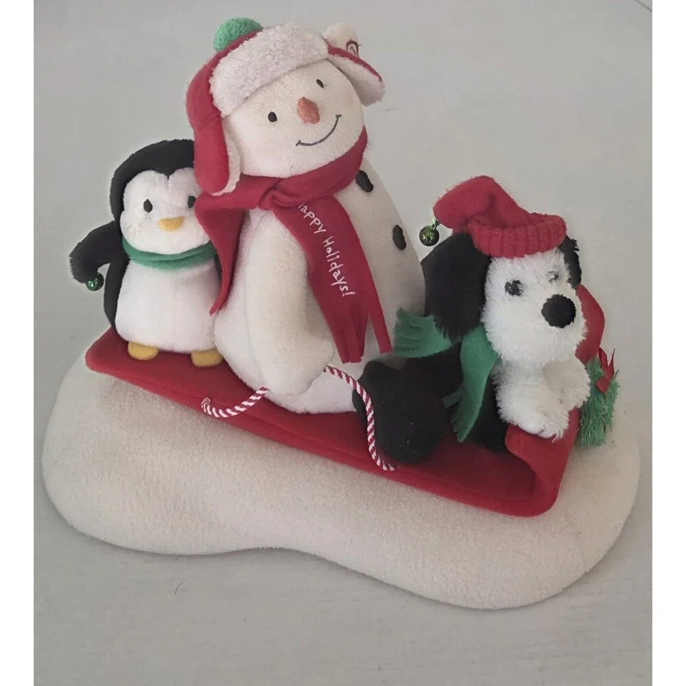 2007 Hallmark Jingle Pals Sleigh Ride Musical Animated Snowman Penguin Dog Works